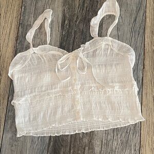 American Eagle Outfitters White Ruffle Button-Front Crop Cami